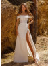 Cold Shoulder Ivory Glitter Tulle High Slit Wedding Dress